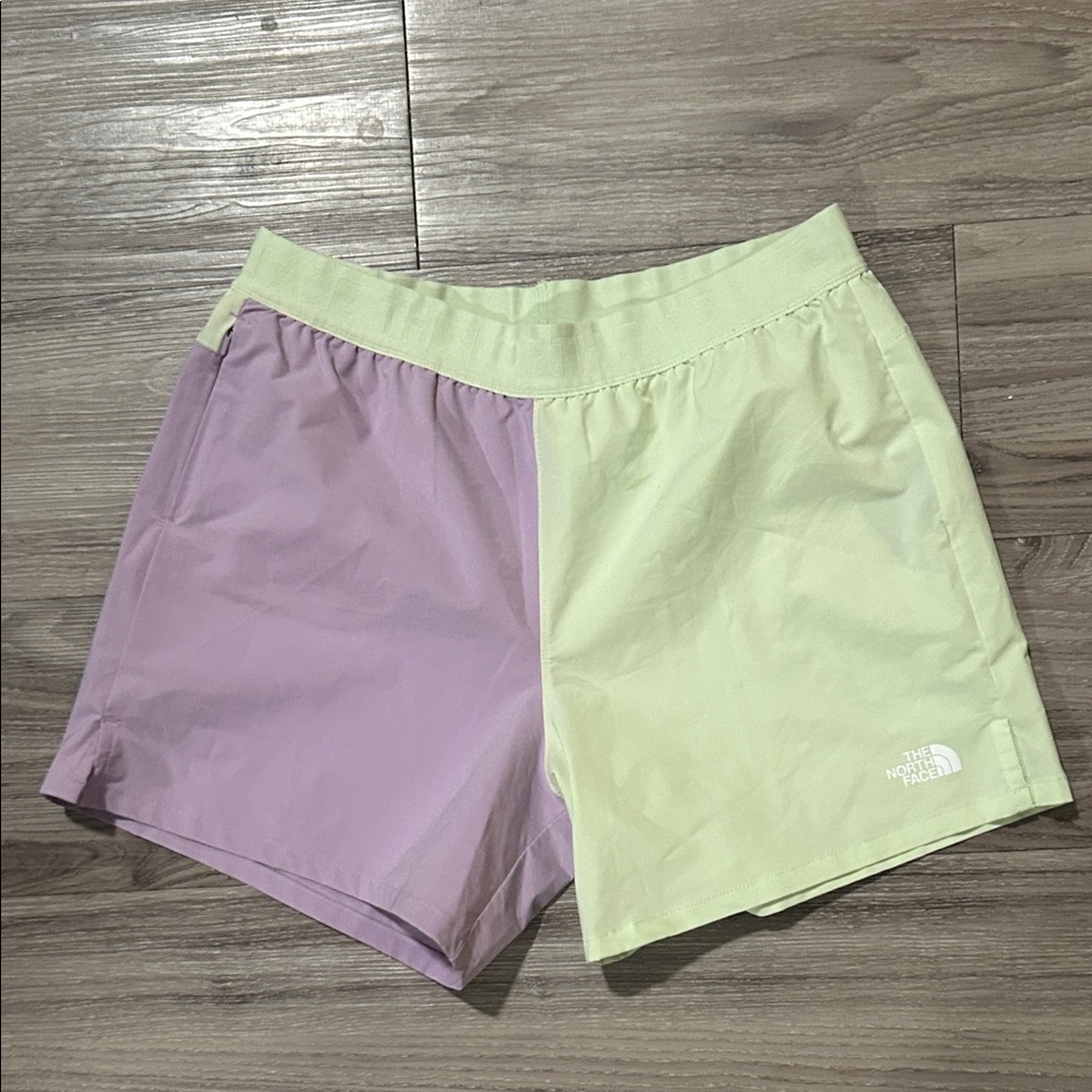 The North Face Two-Tone Lavender and Pale Yellow Athletic Shorts